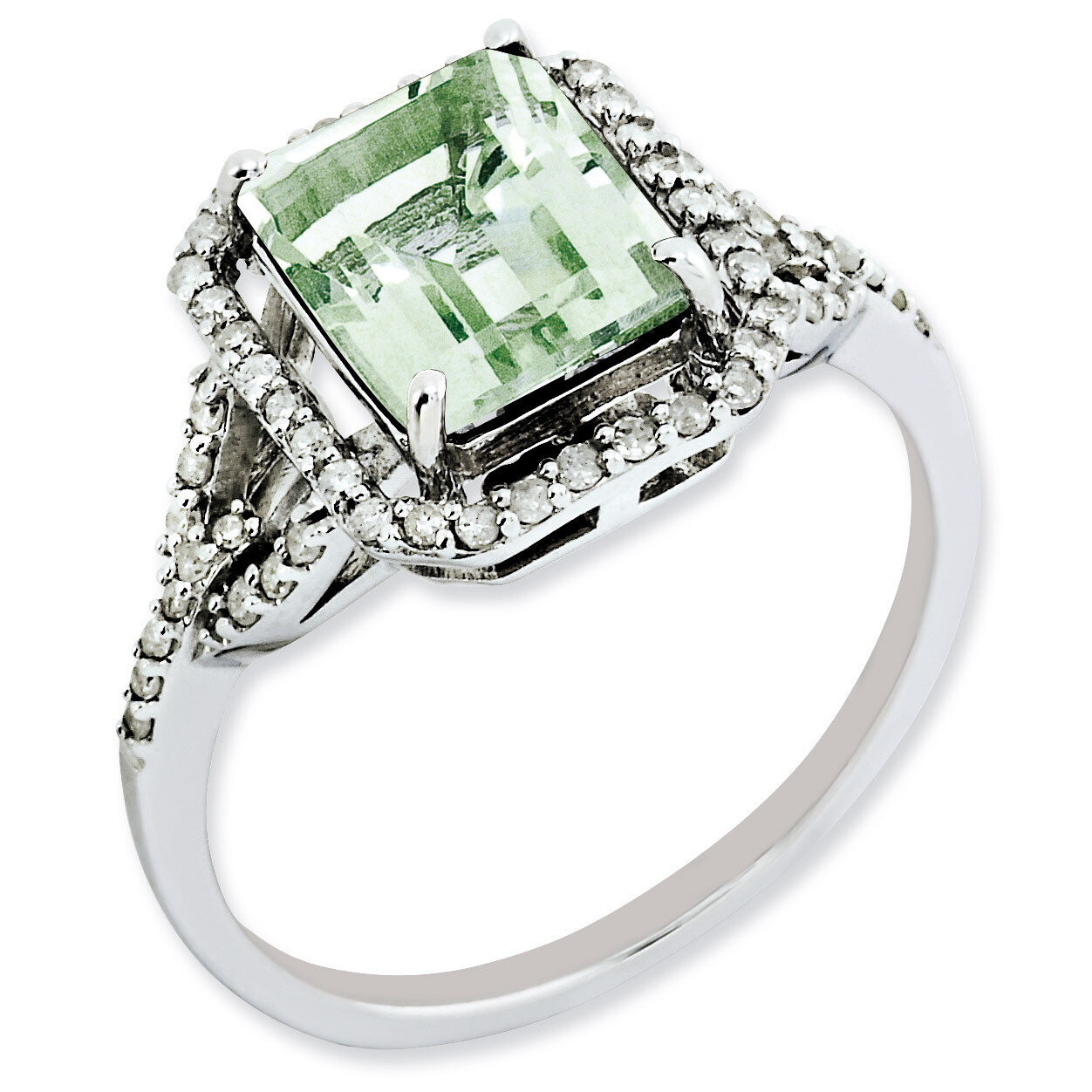 Green Quartz &amp; Diamond Ring Sterling Silver QR3072AG, MPN: QR3072AG, 883957362359