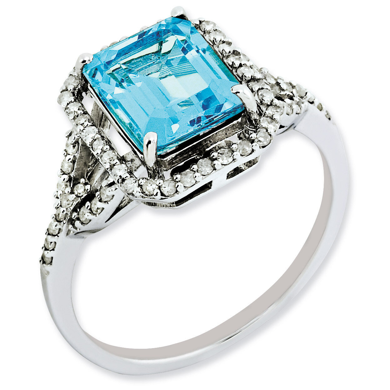 Blue Topaz &amp; Diamond Ring Sterling Silver QR3072BT, MPN: QR3072BT, 883957642123