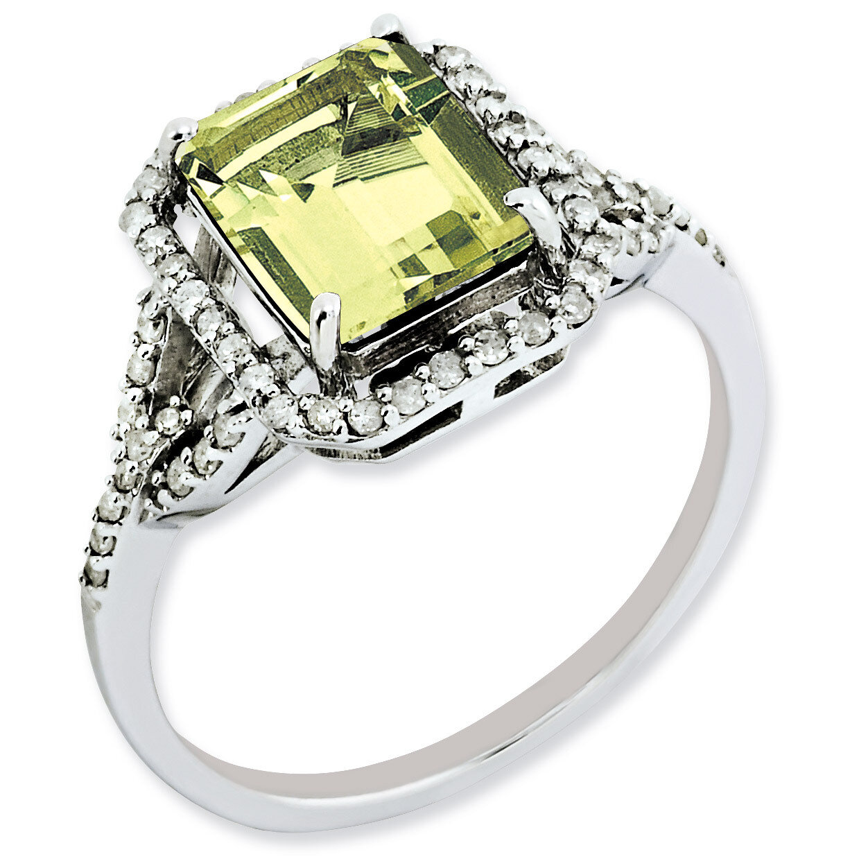 Octagonal Diamond &amp; Lemon Quartz Ring Sterling Silver QR3072LQ, MPN: QR3072LQ, 883957403724