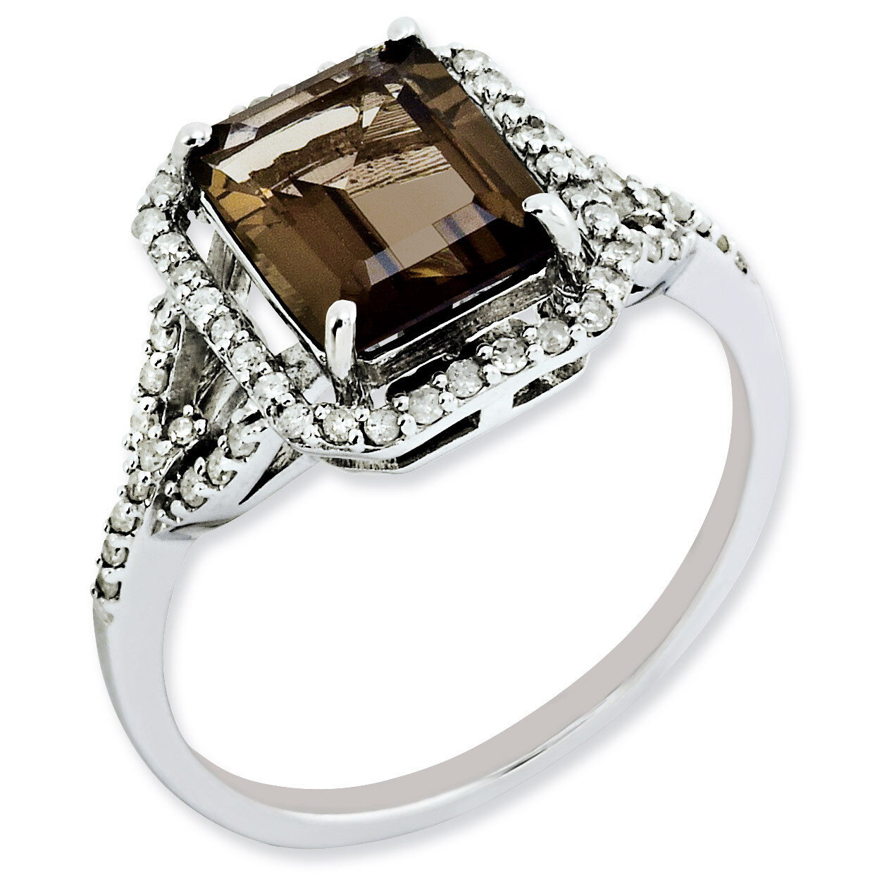 Smoky Quartz Ring Sterling Silver Diamond QR3072SQ, MPN: QR3072SQ, 883957436982