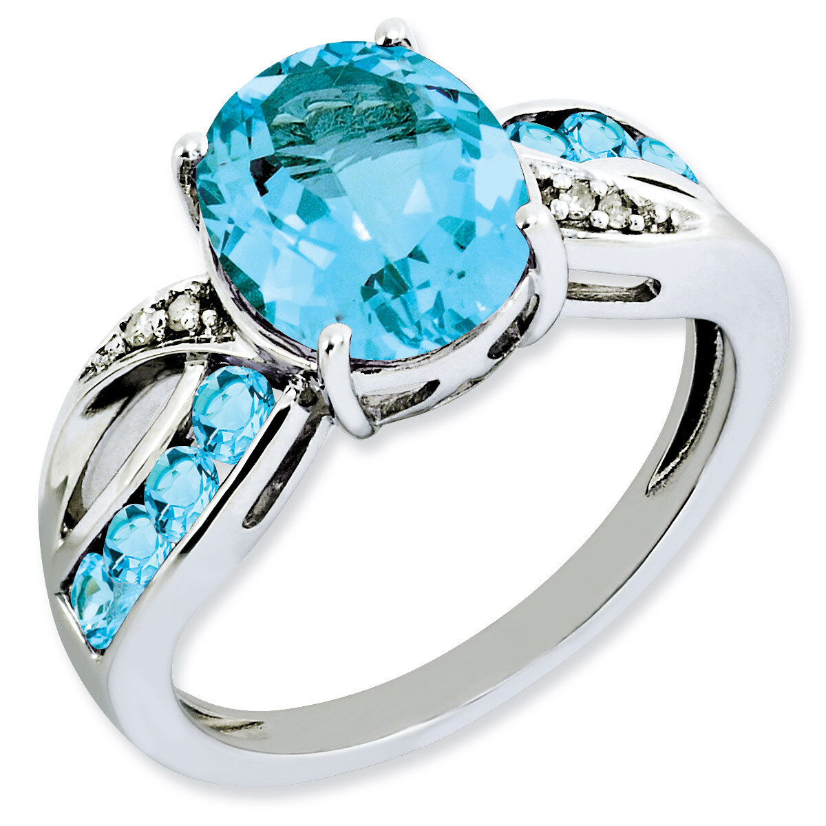 Light Swiss Blue Topaz Ring Sterling Silver Diamond QR3075LSBT, MPN: QR3075LSBT, 883957157238