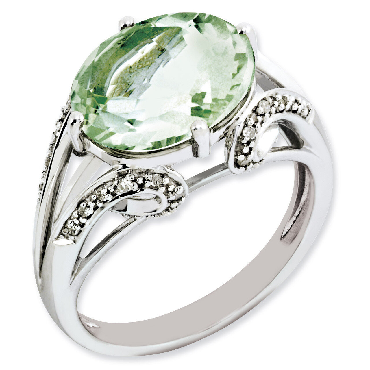 Oval Diamond &amp; Green Quartz Ring Sterling Silver QR3076AG, MPN: QR3076AG, 883957436999