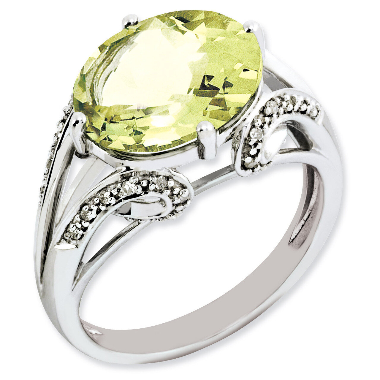 Oval Diamond &amp; Lemon Quartz Ring Sterling Silver QR3076LQ, MPN: QR3076LQ, 883957462981