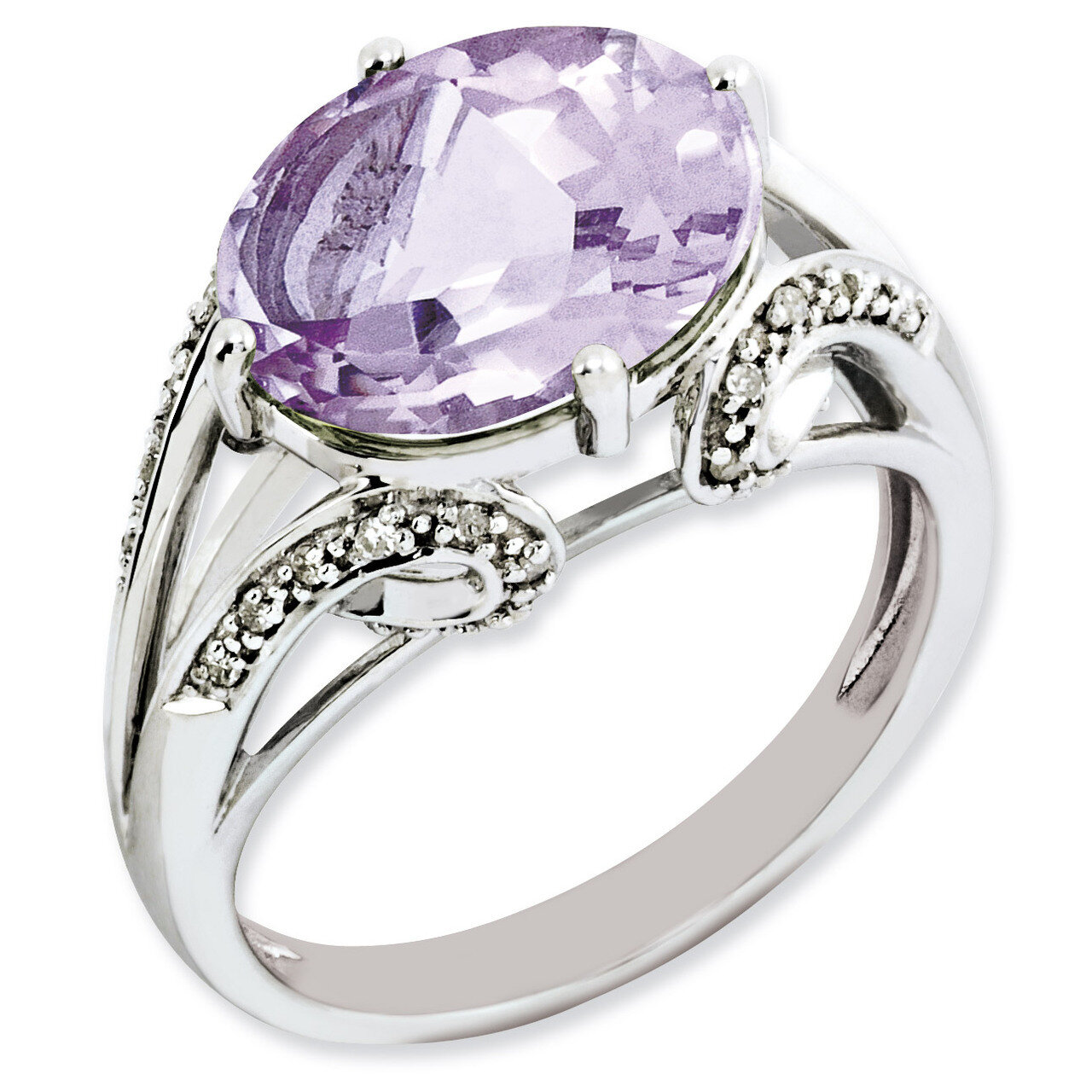 Oval Diamond &amp; Pink Quartz Ring Sterling Silver QR3076PQ, MPN: QR3076PQ, 883957403731
