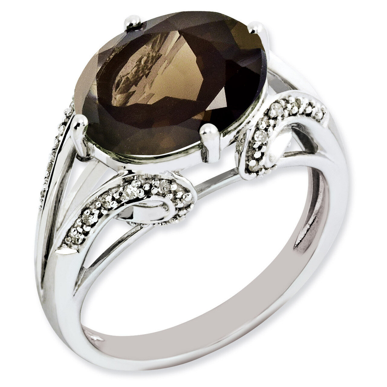 Smoky Quartz Ring Sterling Silver Diamond QR3076SQ, MPN: QR3076SQ, 883957437002