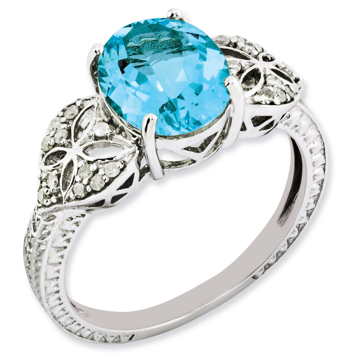 Blue Topaz &amp; Diamond Ring Sterling Silver QR3079BT