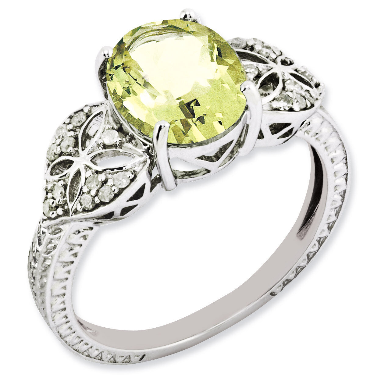 Oval Diamond &amp; Lemon Quartz Ring Sterling Silver QR3079LQ, MPN: QR3079LQ, 883957403786