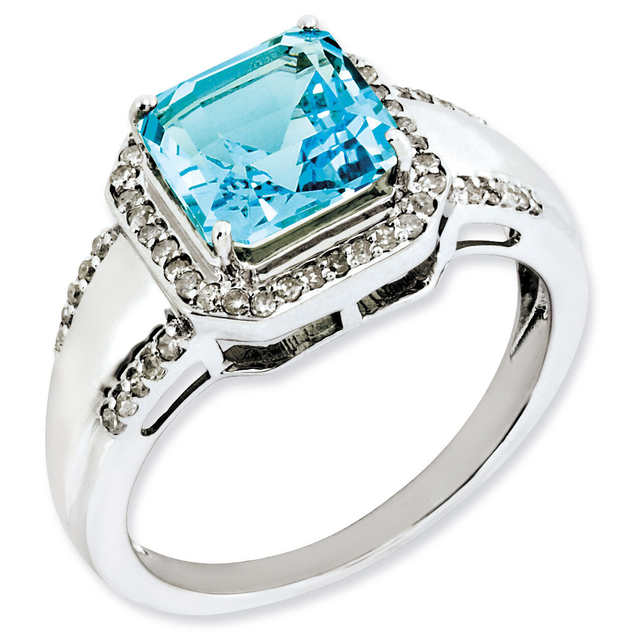 Light Swiss Blue Topaz Ring Sterling Silver Diamond QR3080LSBT, MPN: QR3080LSBT, 883957648163