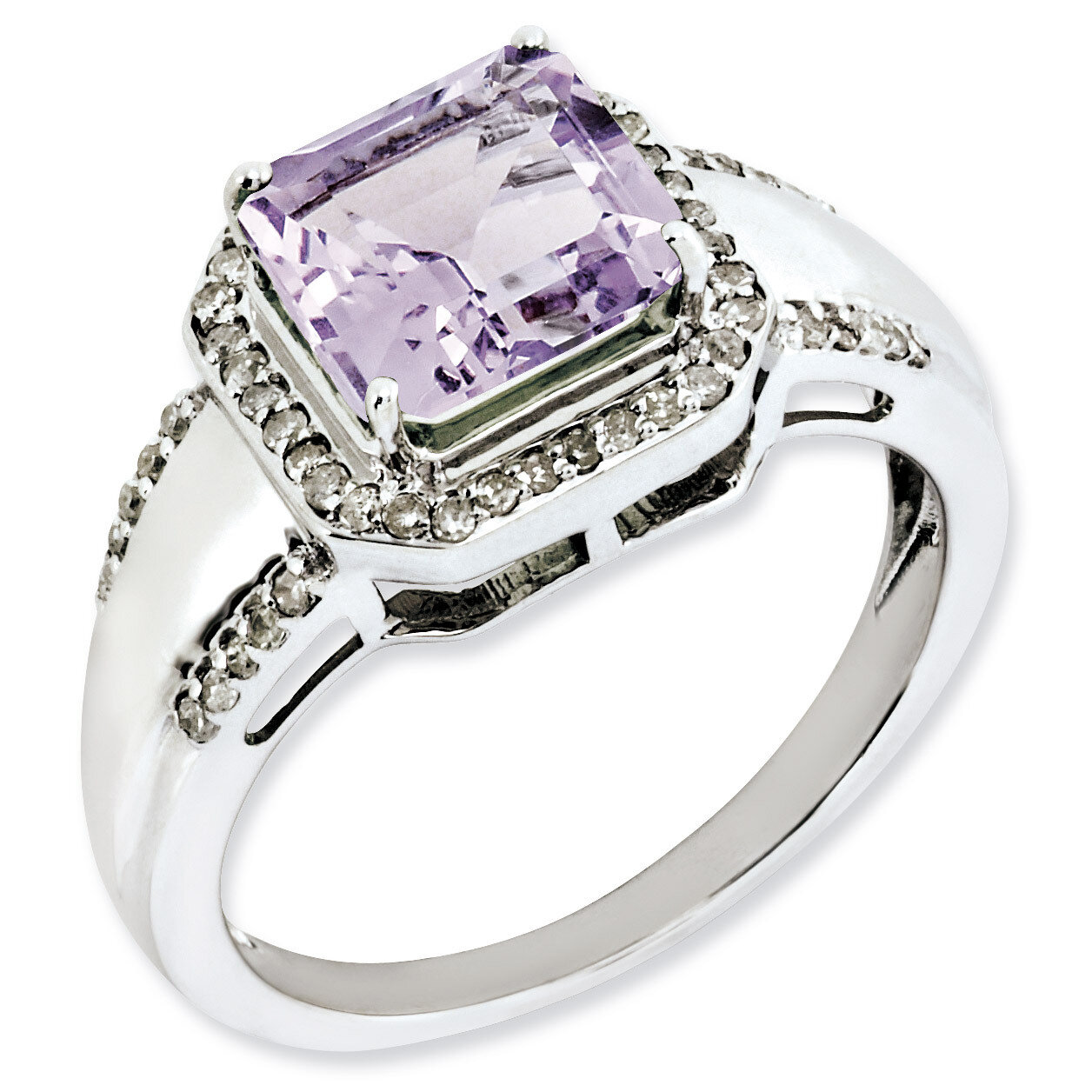 Square Diamond &amp; Pink Quartz Ring Sterling Silver QR3080PQ, MPN: QR3080PQ, 883957362465