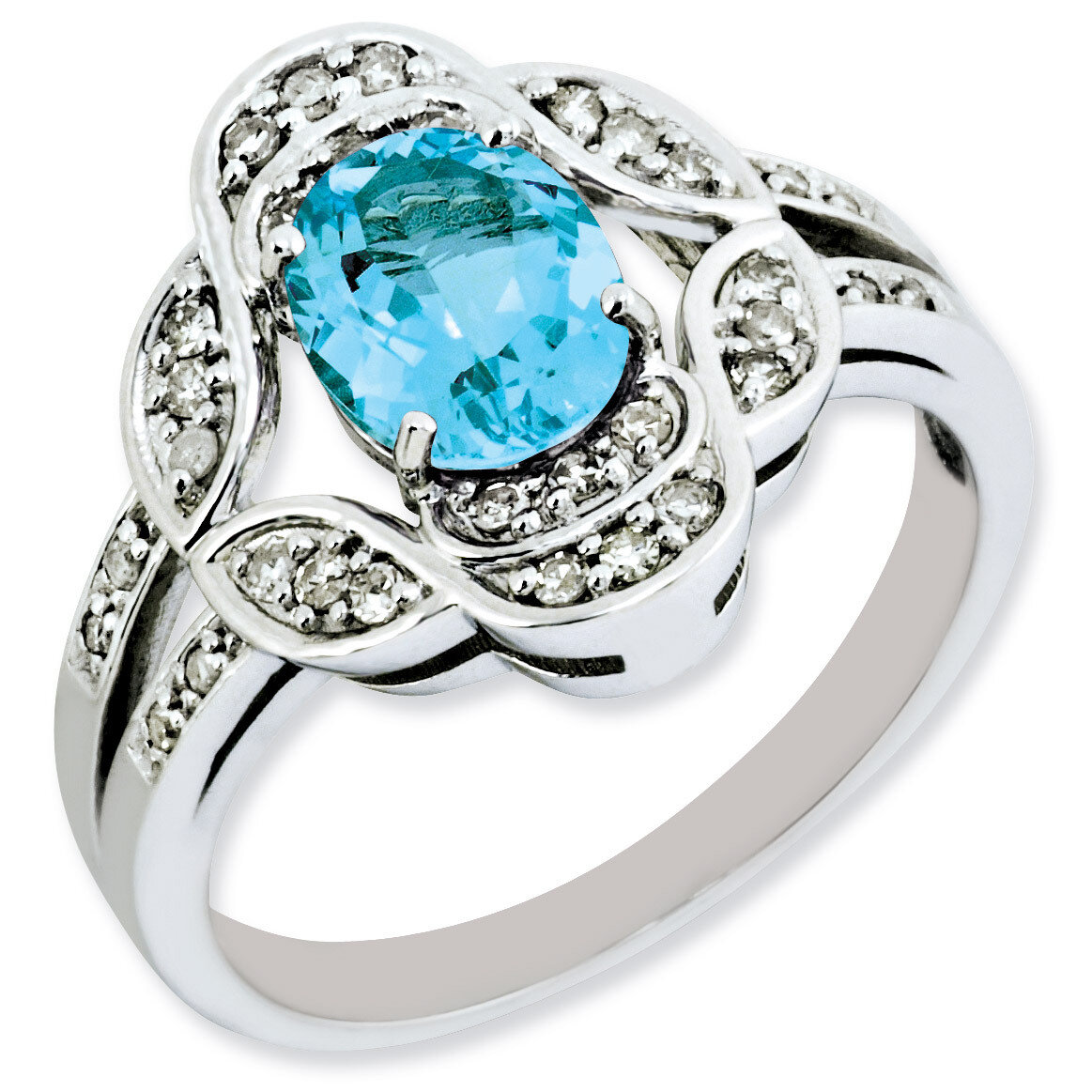 Blue Topaz &amp; Diamond Ring Sterling Silver QR3081BT, MPN: QR3081BT, 883957362502