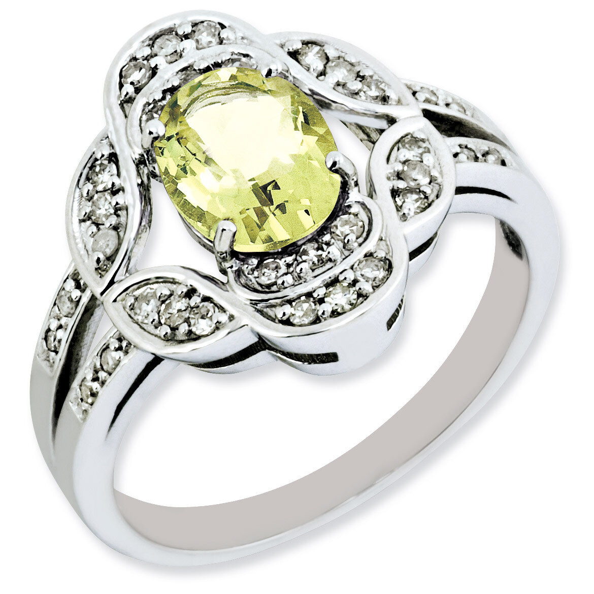 Oval Diamond &amp; Lemon Quartz Ring Sterling Silver QR3081LQ, MPN: QR3081LQ, 883957403878