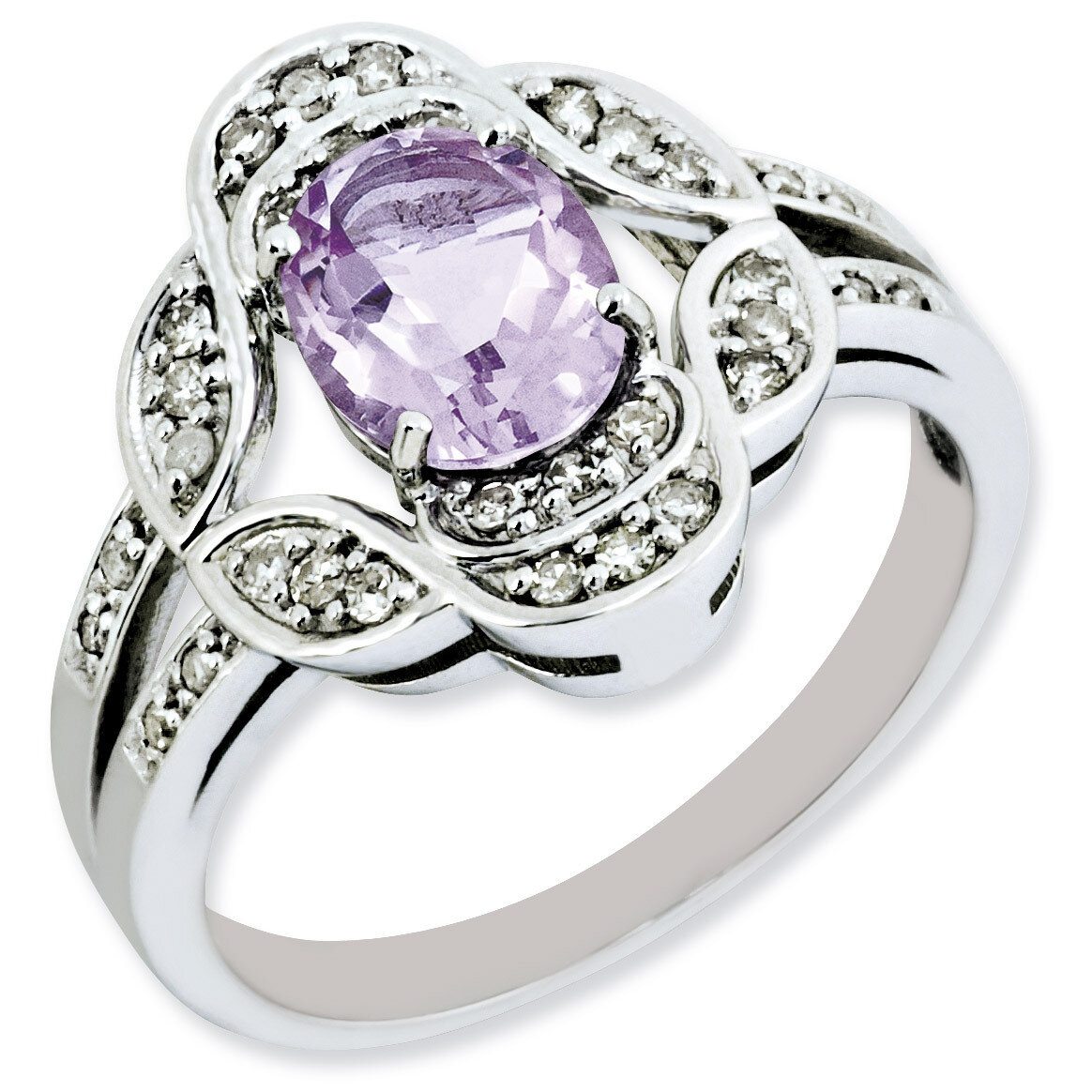 Pink Quartz Ring Sterling Silver Diamond QR3081PQ, MPN: QR3081PQ, 883957362526