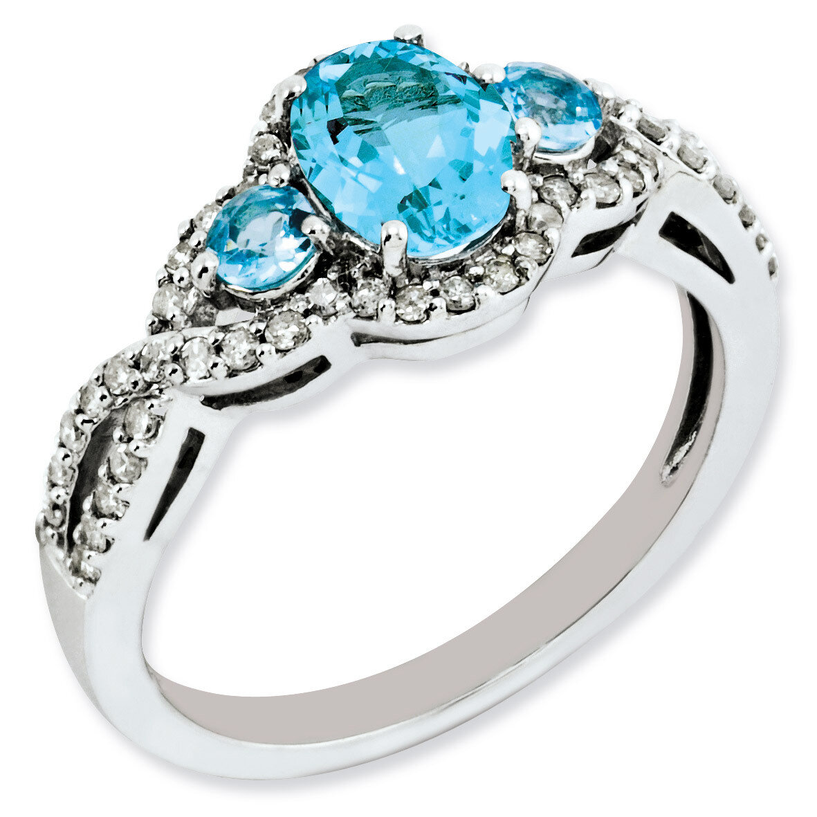 Blue Topaz &amp; Diamond Ring Sterling Silver QR3082BT, MPN: QR3082BT, 883957362557