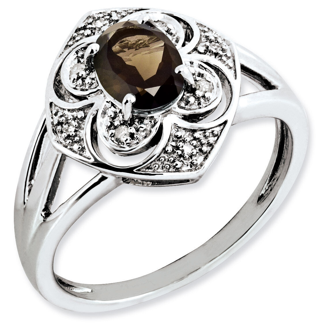 Smoky Quartz &amp; Diamond Ring Sterling Silver QR3087SQ, MPN: QR3087SQ, 883957651408