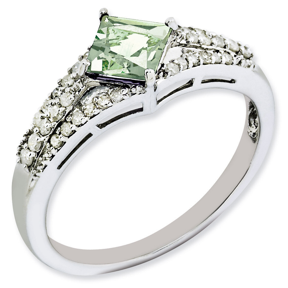 Green Quartz & Diamond Ring Sterling Silver QR3089AG