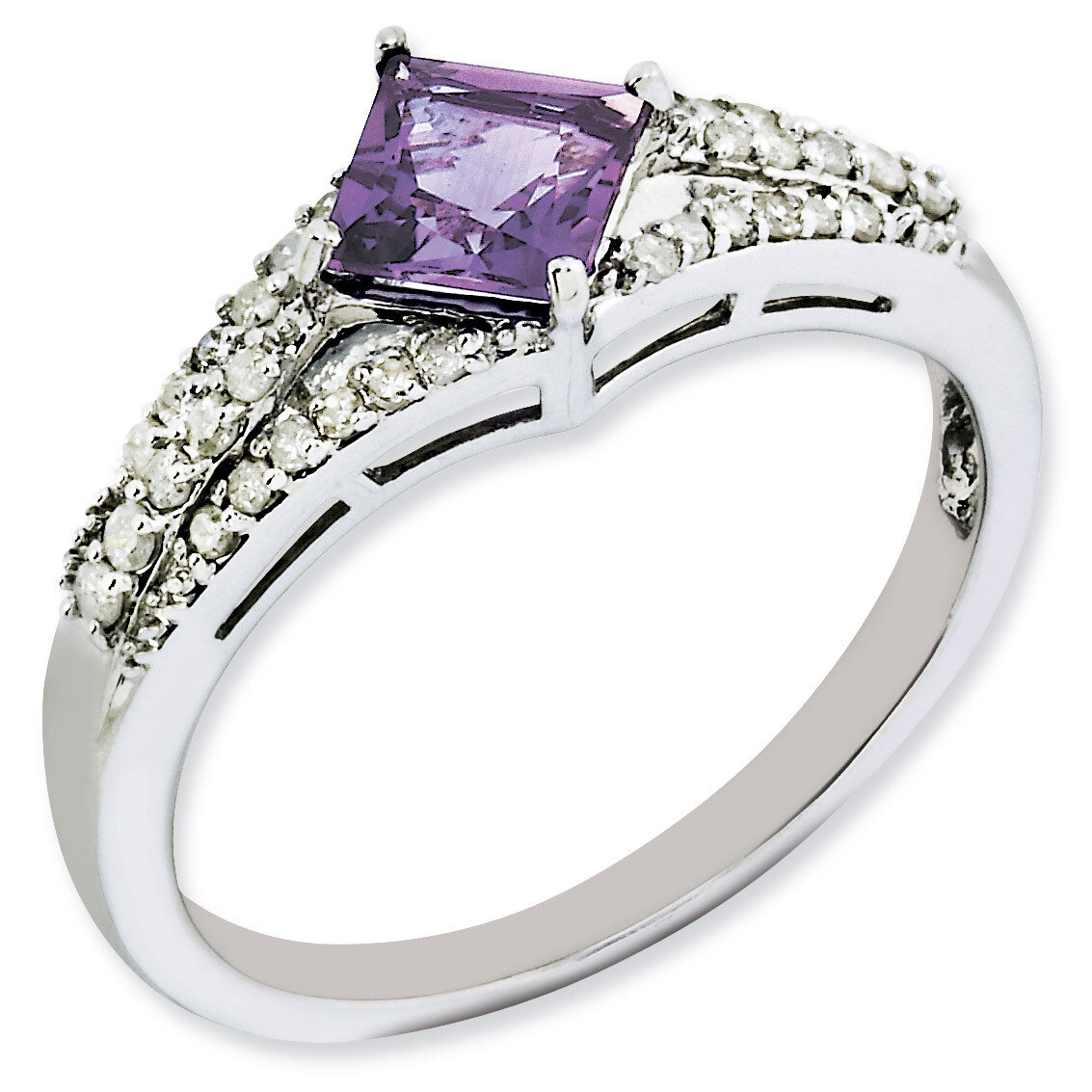 Amethyst Ring Sterling Silver Diamond QR3089AM, MPN: QR3089AM, 883957462998
