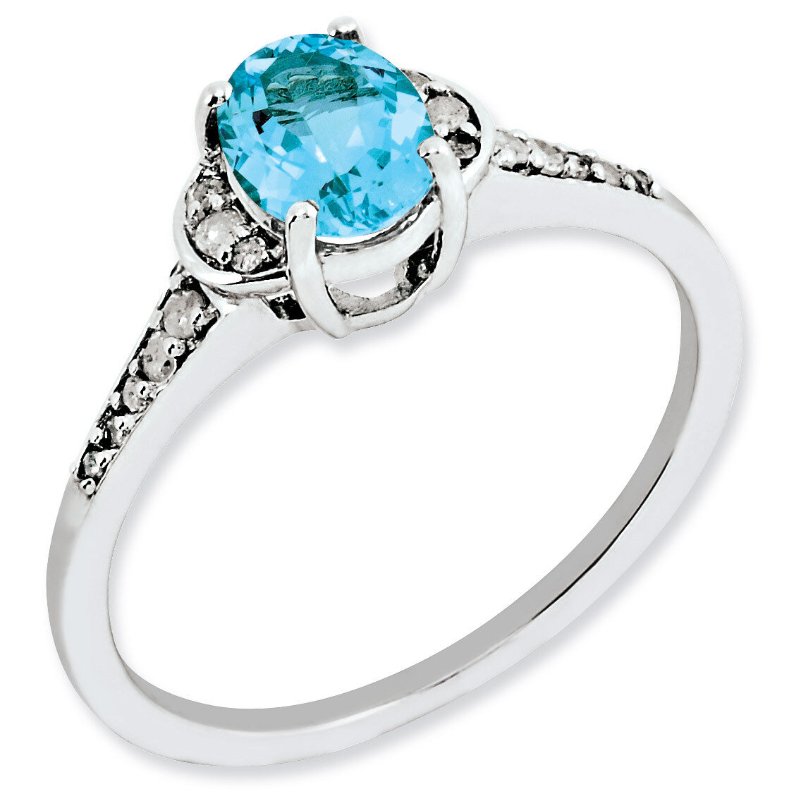 Light Swiss Blue Topaz Ring Sterling Silver Diamond QR3091LSBT