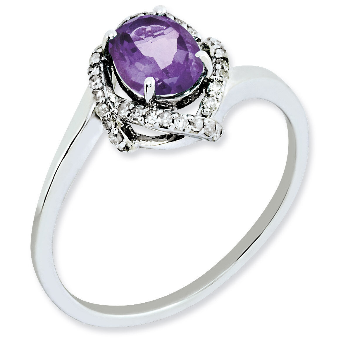 Amethyst Ring Sterling Silver Diamond QR3092AM, MPN: QR3092AM, 883957653594