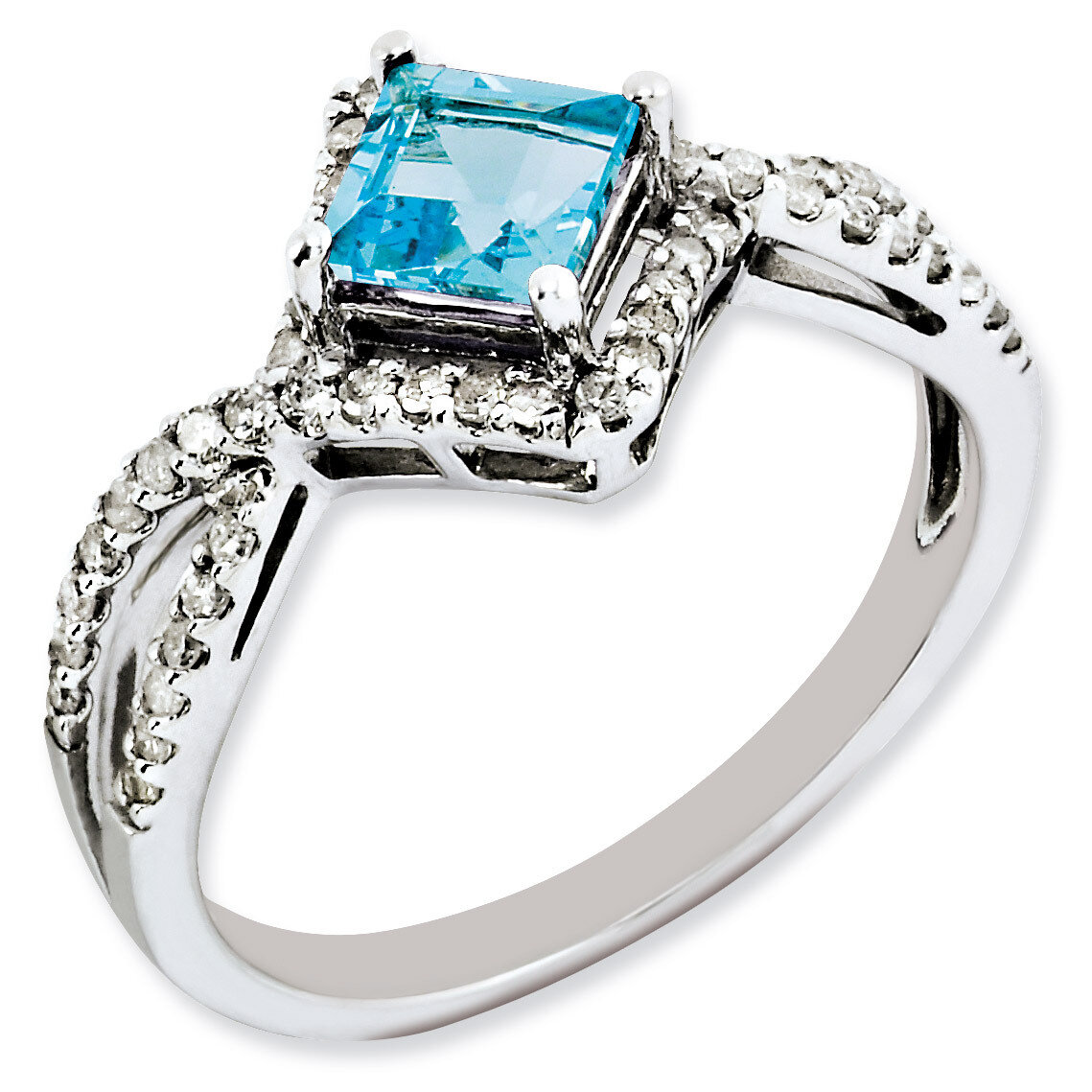 Light Swiss Blue Topaz Ring Sterling Silver Diamond QR3093LSBT, MPN: QR3093LSBT, 883957156545