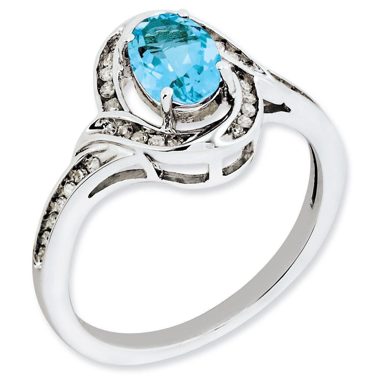 Light Swiss Blue Topaz Ring Sterling Silver Diamond QR3094LSBT, MPN: QR3094LSBT, 883957654294