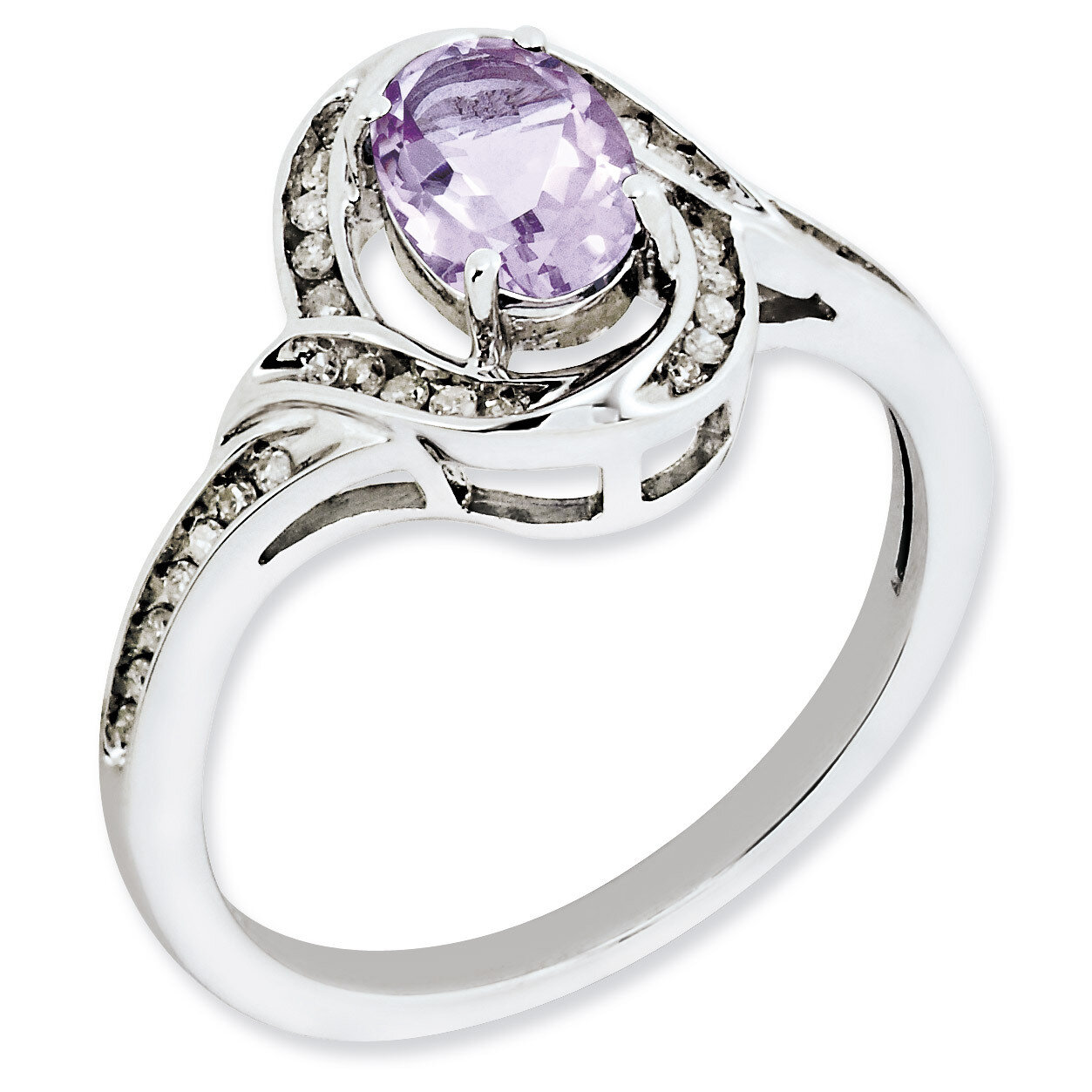 Pink Quartz &amp; Diamond Ring Sterling Silver QR3094PQ, MPN: QR3094PQ, 883957654355