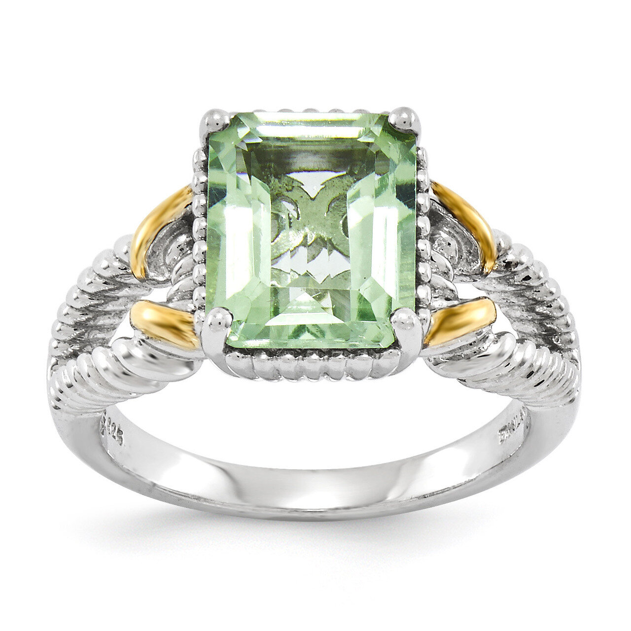w/ Flash Gold-plate Green Quartz Ring Sterling Silver QR3168AG, MPN: QR3168AG, 883957655635