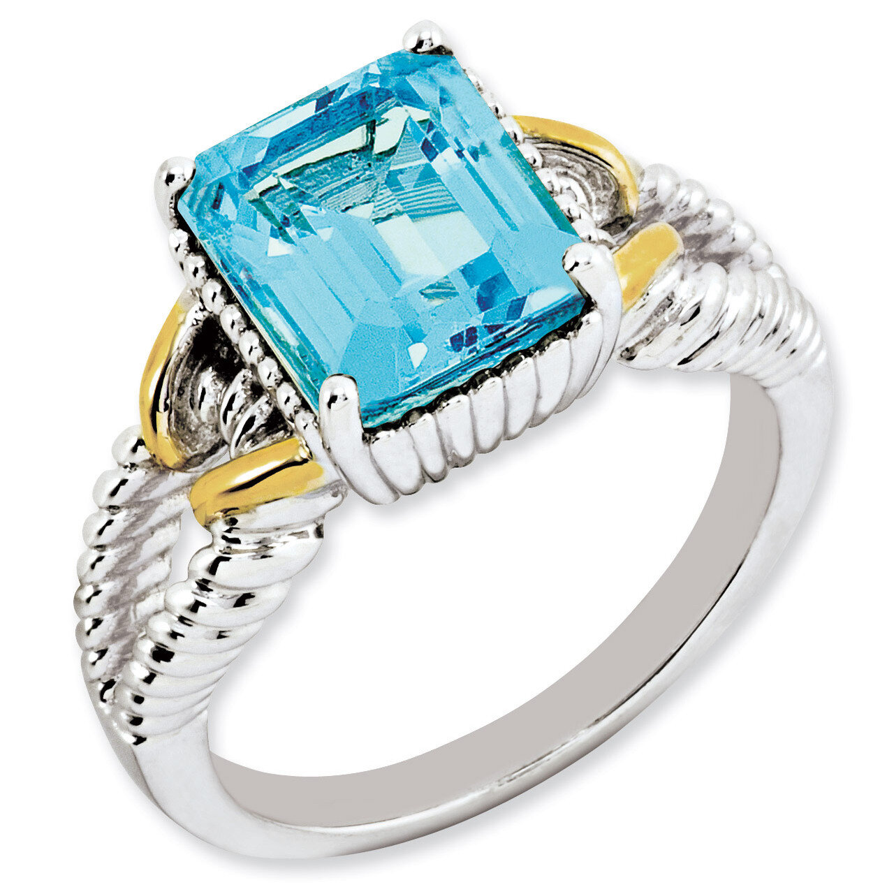 w/ Flash Gold-plate Blue Topaz Ring Sterling Silver QR3168BT, MPN: QR3168BT, 883957362960