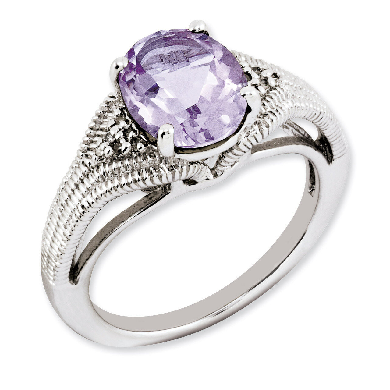 Oval Pink Quartz &amp; Diamond Ring Sterling Silver QR3175PQ, MPN: QR3175PQ, 883957404240