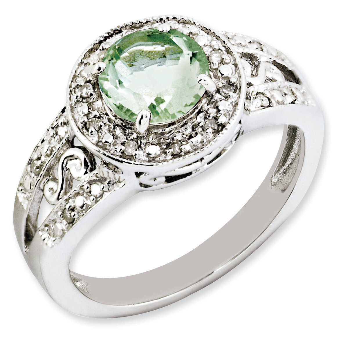 Green Quartz &amp; Diamond Ring Sterling Silver QR3188AG, MPN: QR3188AG, 883957665535