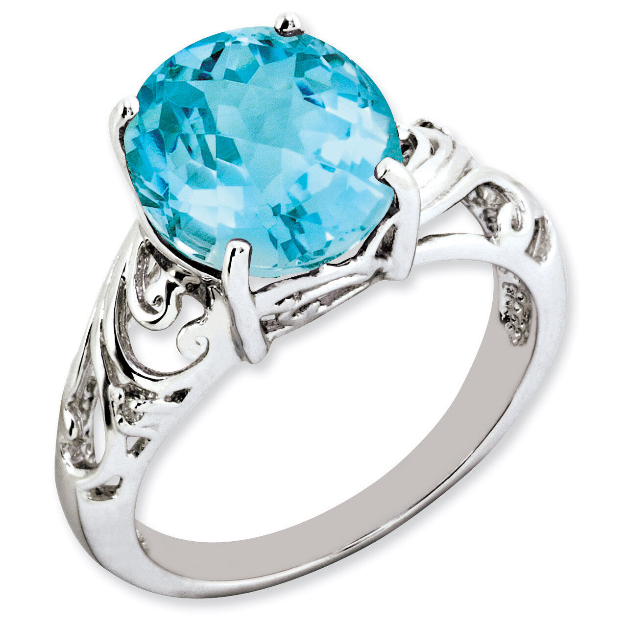 Blue Topaz &amp; Diamond Ring Sterling Silver QR3190BT, MPN: QR3190BT, 886774199283