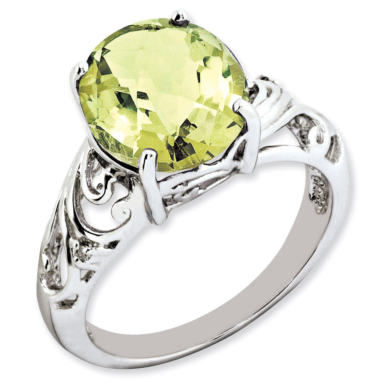Oval Lemon Quartz &amp; Diamond Ring Sterling Silver QR3190LQ, MPN: QR3190LQ, 886774199344