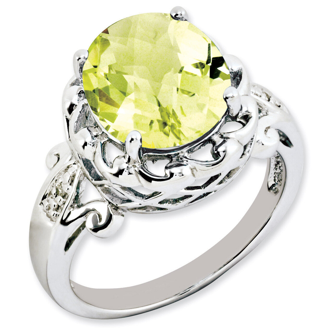 Oval Lemon Quartz &amp; Diamond Ring Sterling Silver QR3192LQ, MPN: QR3192LQ, 883957363615
