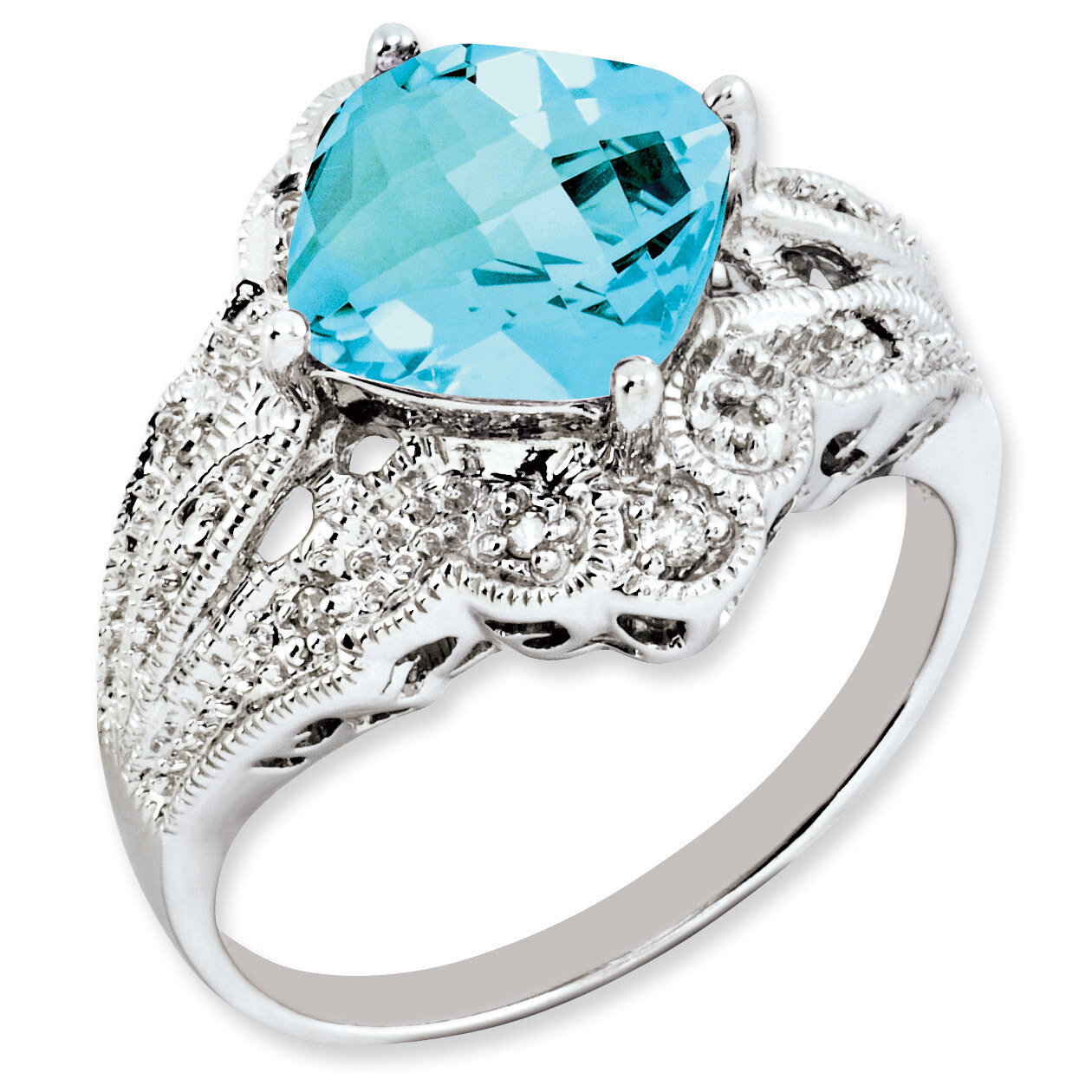 Blue Topaz &amp; Diamond Ring Sterling Silver QR3203BT, MPN: QR3203BT, 883957673264