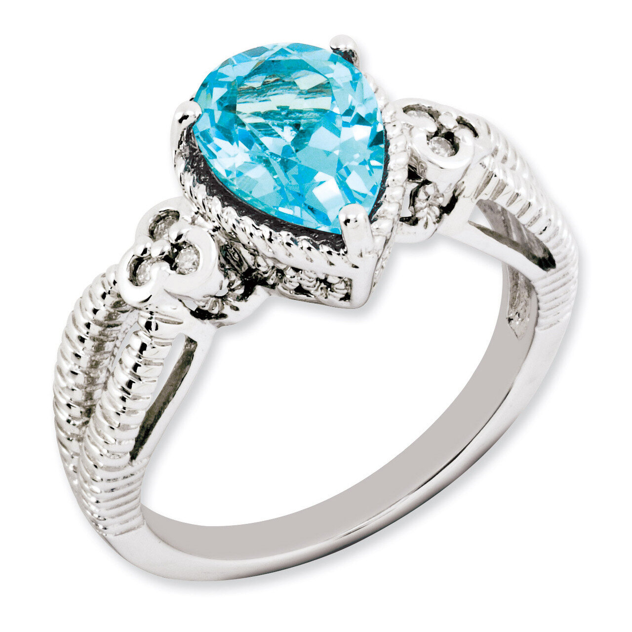 Blue Topaz &amp; Diamond Ring Sterling Silver QR3216BT, MPN: QR3216BT, 883957363905