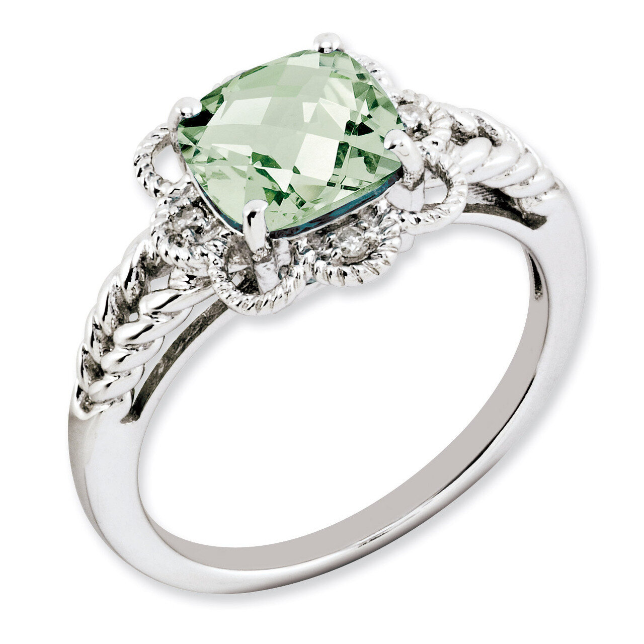 Green Quartz &amp; Diamond Ring Sterling Silver QR3217AG, MPN: QR3217AG, 883957164427