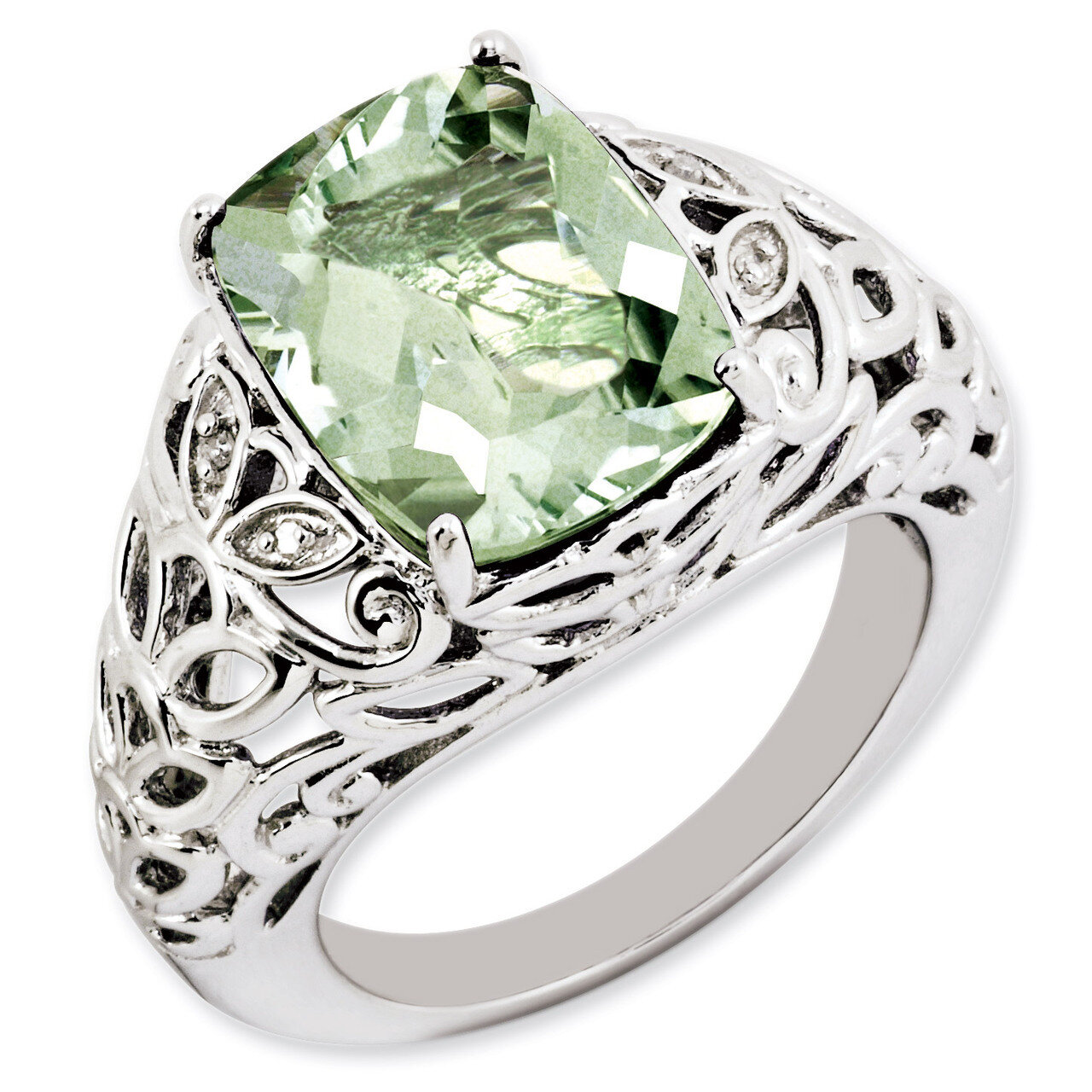 Green Quartz & Diamond Ring Sterling Silver QR3277AG
