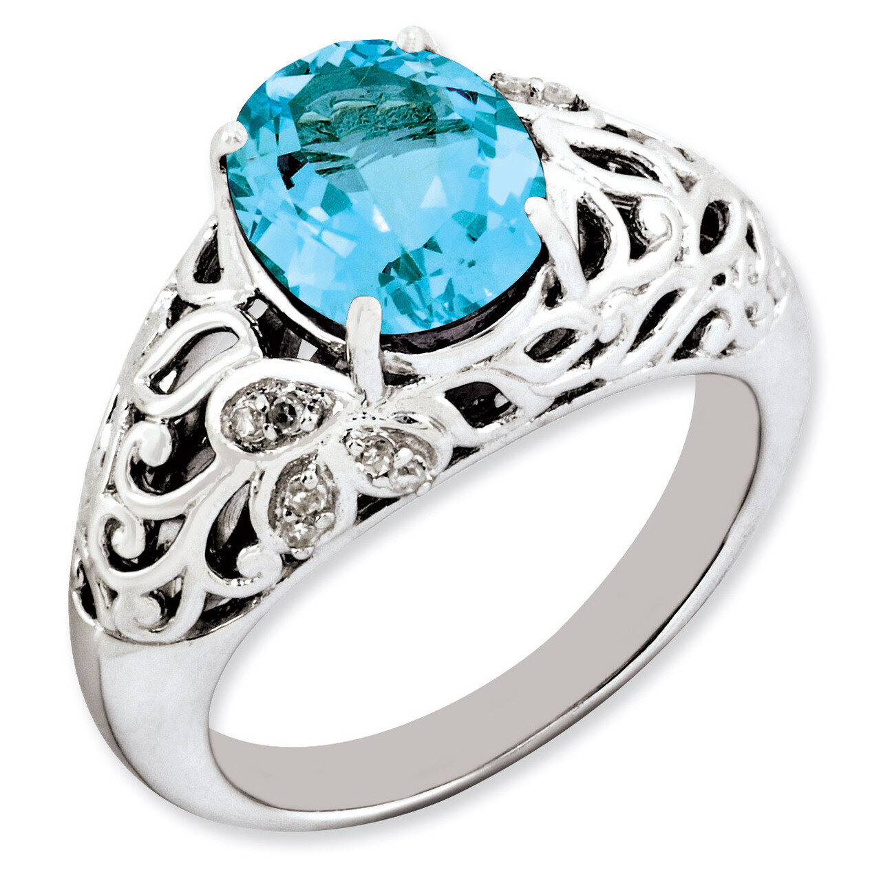 Light Swiss Blue Topaz & Diamond Ring Sterling Silver QR3282LSBT