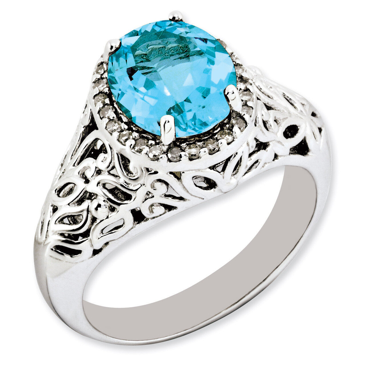 Swiss Blue Topaz & Diamond Ring Sterling Silver QR3285BT