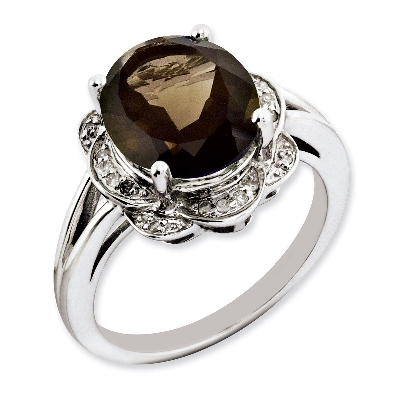 Smoky Quartz &amp; Diamond Ring Sterling Silver QR3313SQ