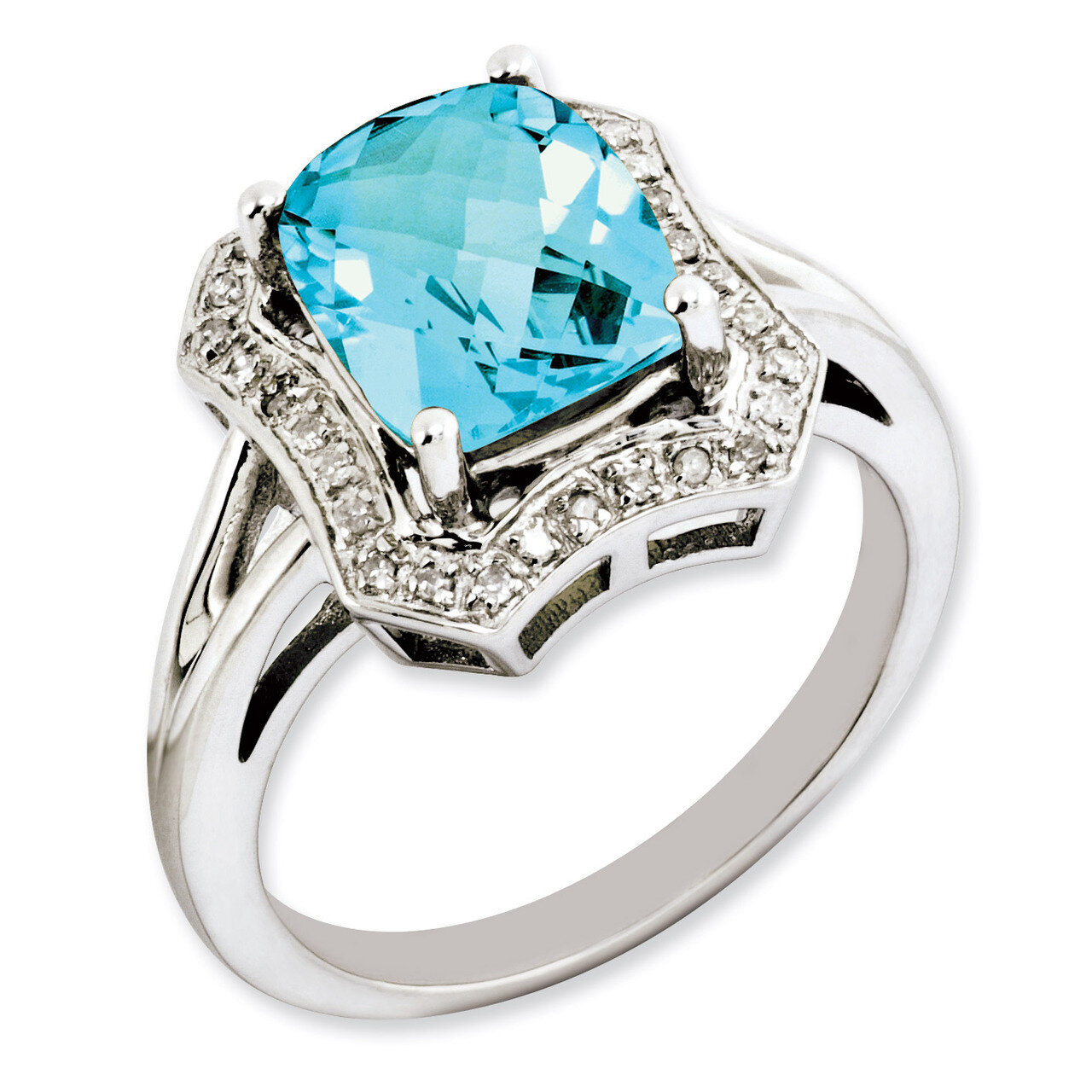 Swiss Blue Topaz & Diamond Ring Sterling Silver QR3315BT