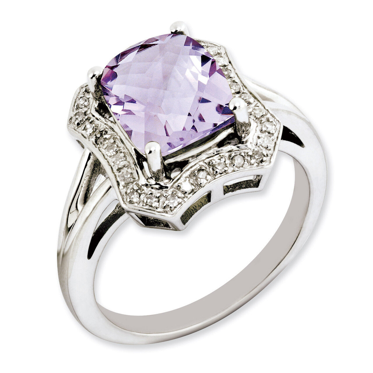 Pink Quartz & Diamond Ring Sterling Silver QR3315PQ