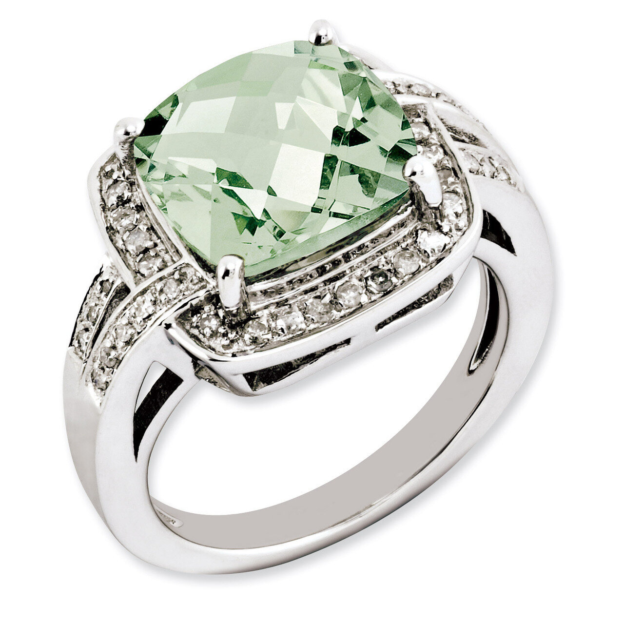 Green Quartz & Diamond Ring Sterling Silver QR3316AG