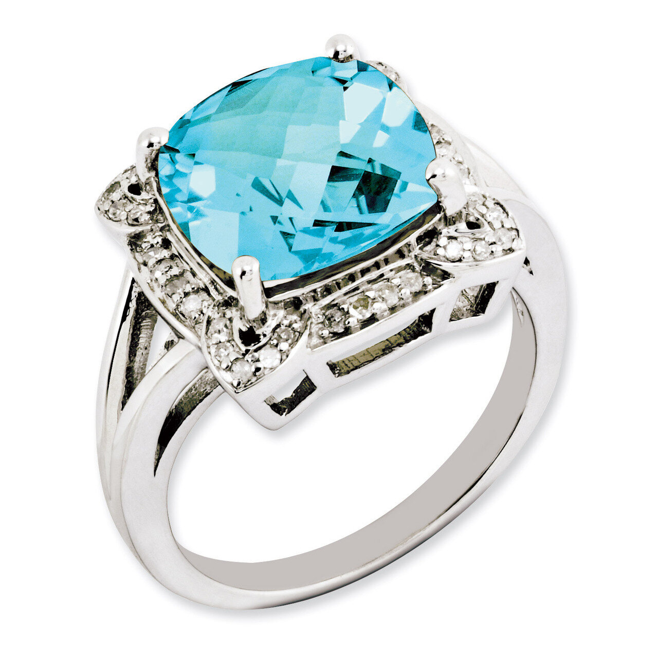 Light Swiss Blue Topaz & Diamond Ring Sterling Silver QR3317LSBT