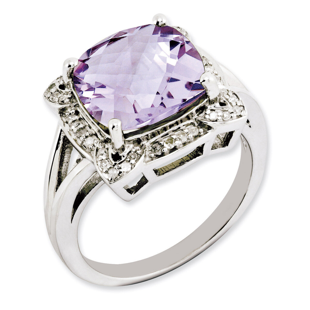 Pink Quartz & Diamond Ring Sterling Silver QR3317PQ