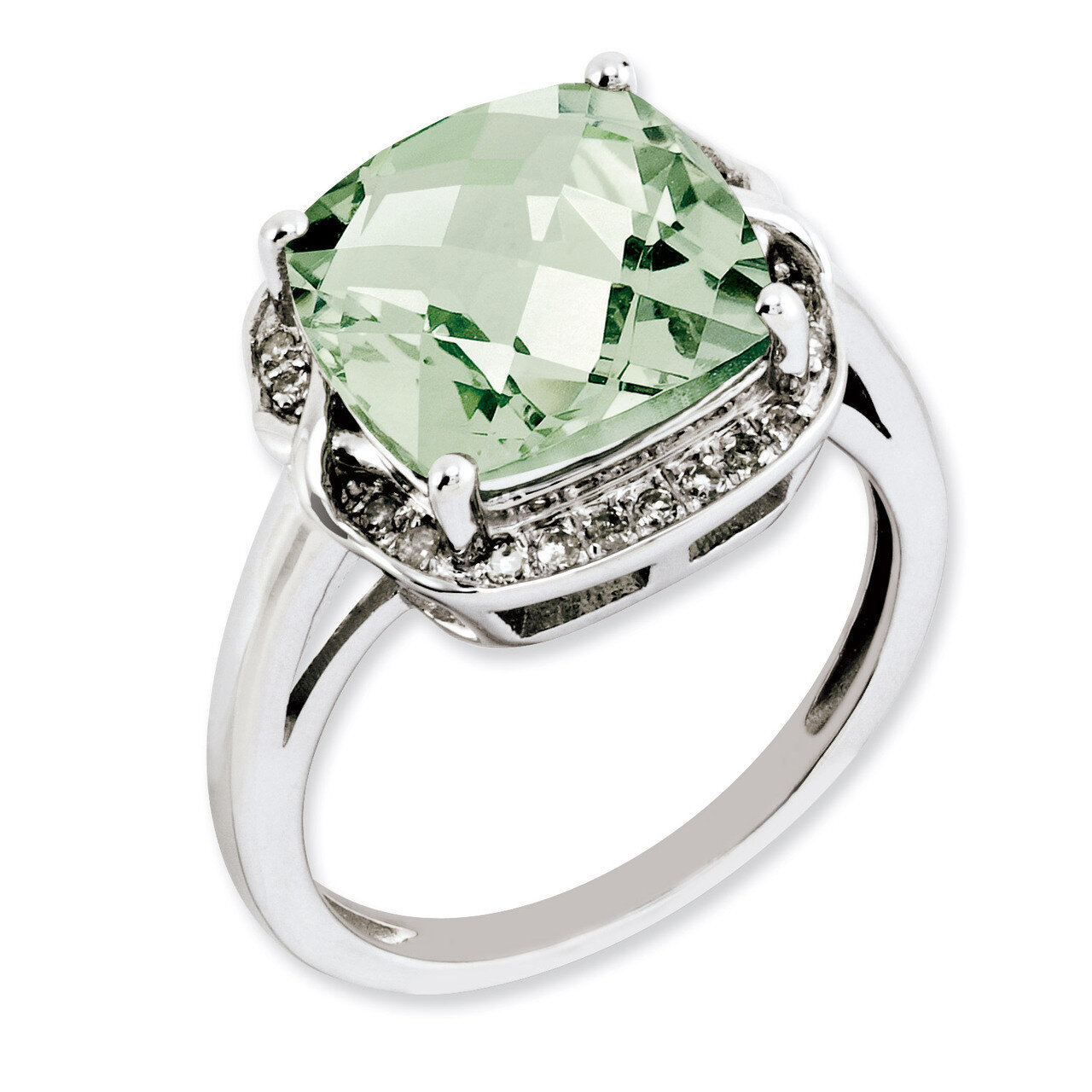 Green Quartz & Diamond Ring Sterling Silver QR3318AG