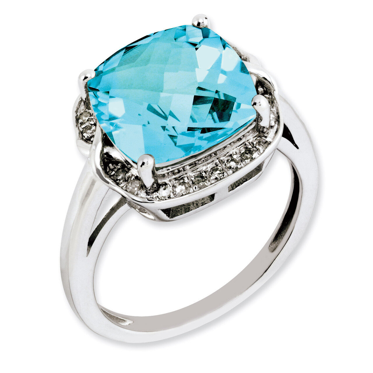 Swiss Blue Topaz & Diamond Ring Sterling Silver QR3318BT