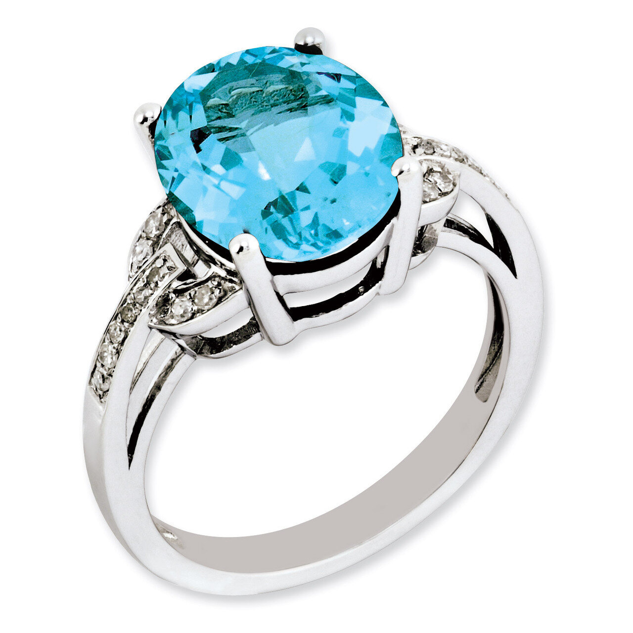 Swiss Blue Topaz & Diamond Ring Sterling Silver QR3320BT