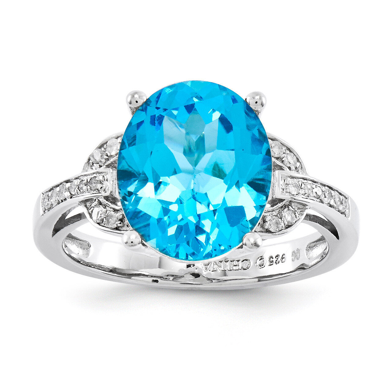 Light Swiss Blue Topaz & Diamond Ring Sterling Silver QR3320LSBT