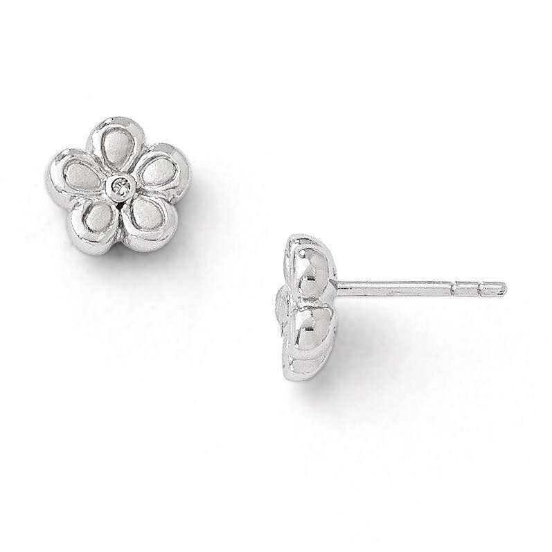 .02ct. Matte Finish Diamond Flower Earrings Sterling Silver QW176