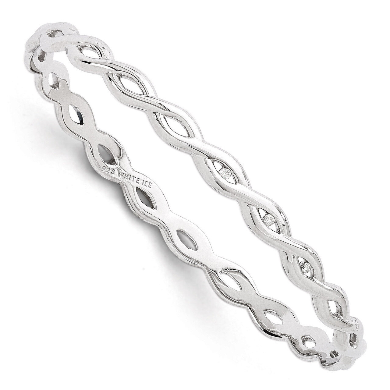 .06ct. Diamond Twist Bangle Bracelet Sterling Silver QW234, MPN: QW234, 883957503172